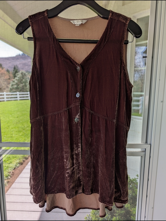 Kleen Tops - Kleen Silk Blend Velvet Sleeveless Button Front Tunic Top Brown Size S